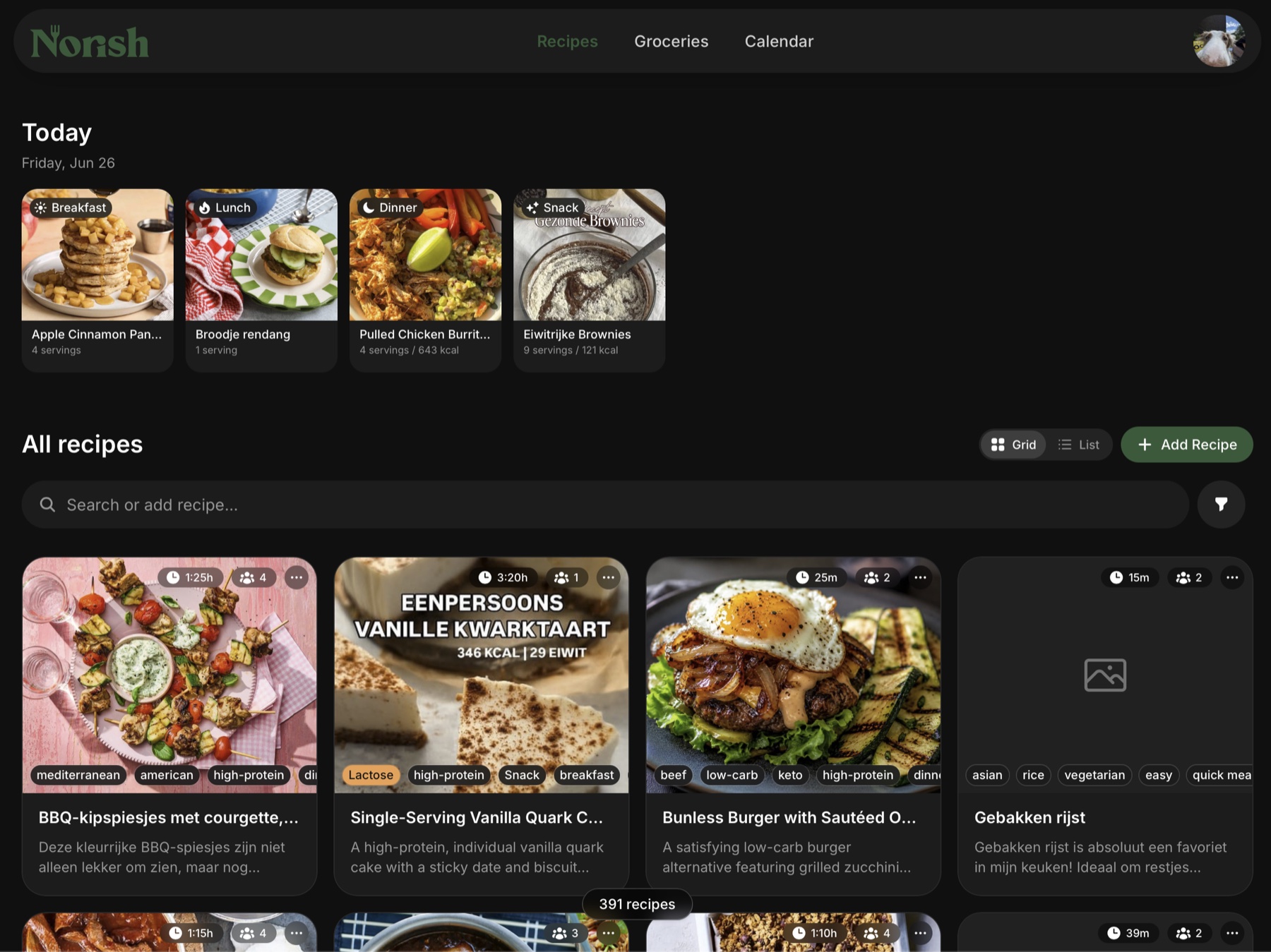 The Norish dashboard