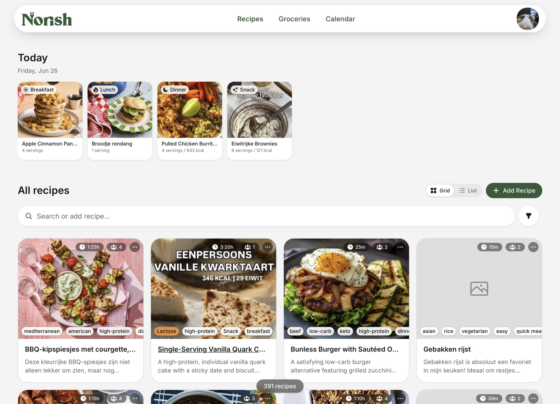 The Norish dashboard